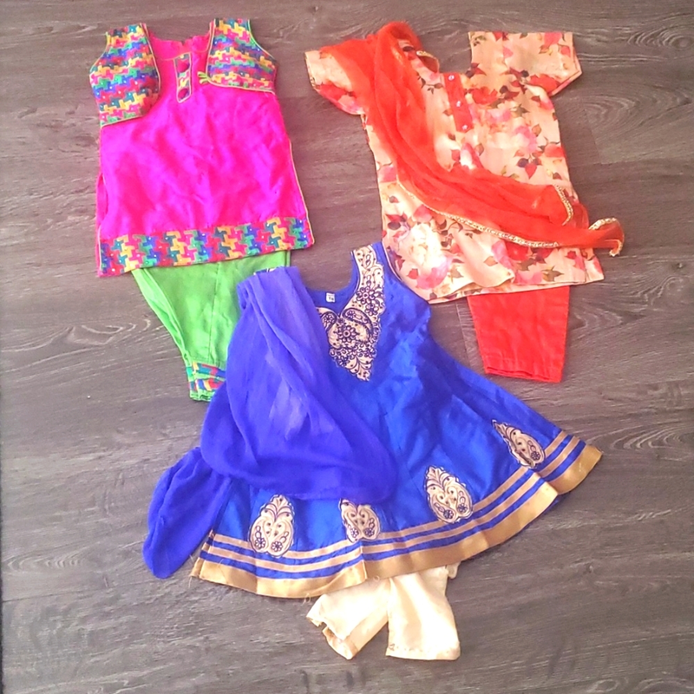 🇮🇳 Toddler Girls Salwar Kameez Indian Clothing - Traditional outfits 3 Sets